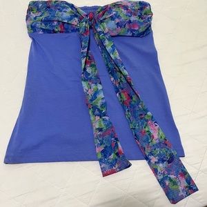 Strapless top, tie at neck or tie in bow front